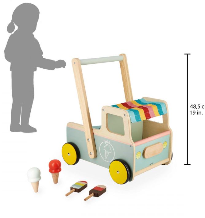 Kolica hodalica Janod Sladoled ducan 41x31x48,5 drvo +12m art.J08049 (2)