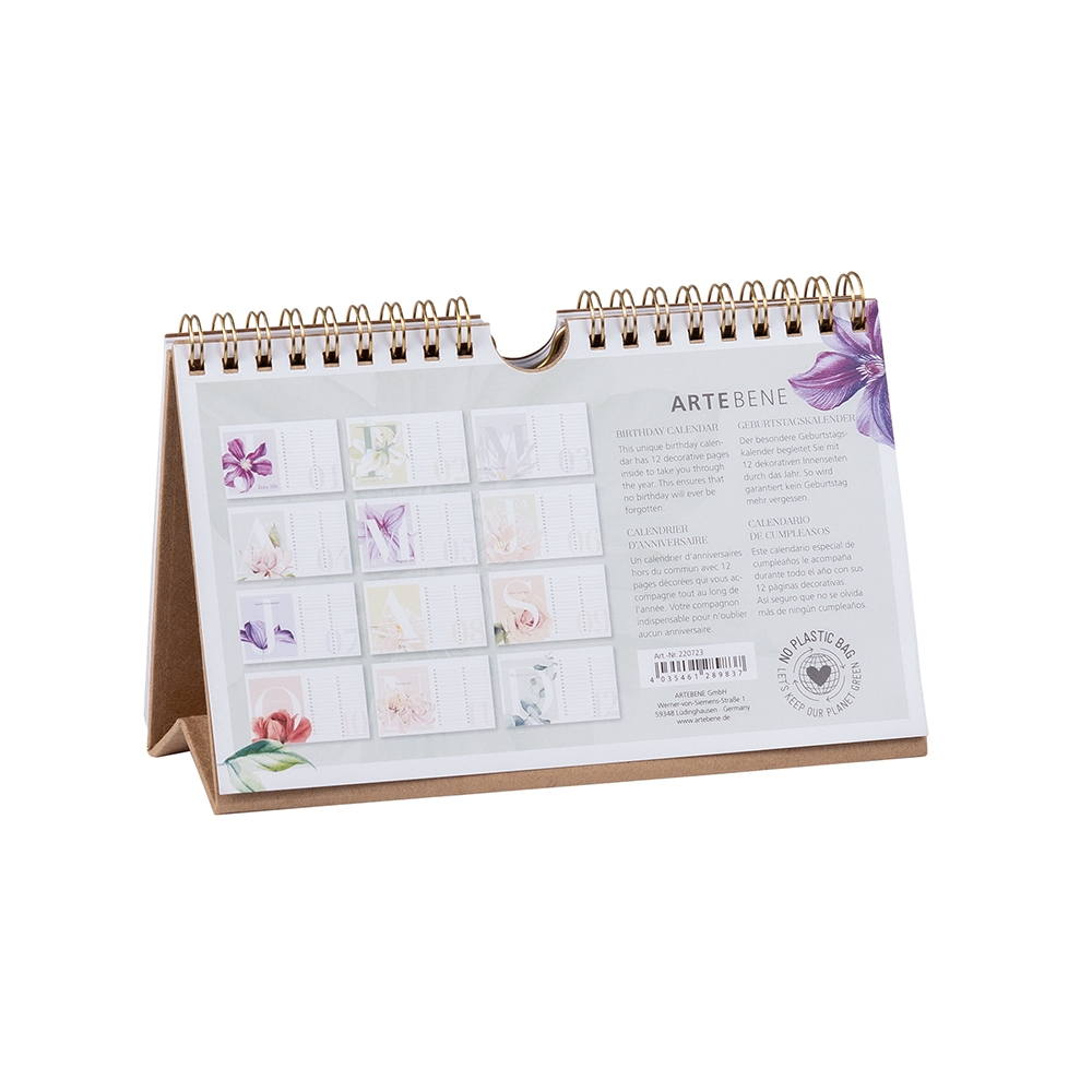 Kalendar za rodjendane Artebene Hello Nature cvijece stolni 11x18cm art.220723 - Image 2