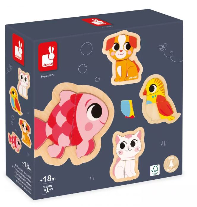 Slagalice drvene Janod kucni ljubimci 4/1 18,5x5,5x18 cm 18m+ art.J07115