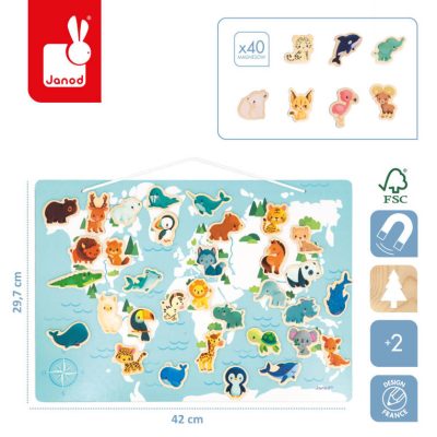 Mapa svijeta Janod 42x0,95x29,7cm +2 zivotinje art.J05468